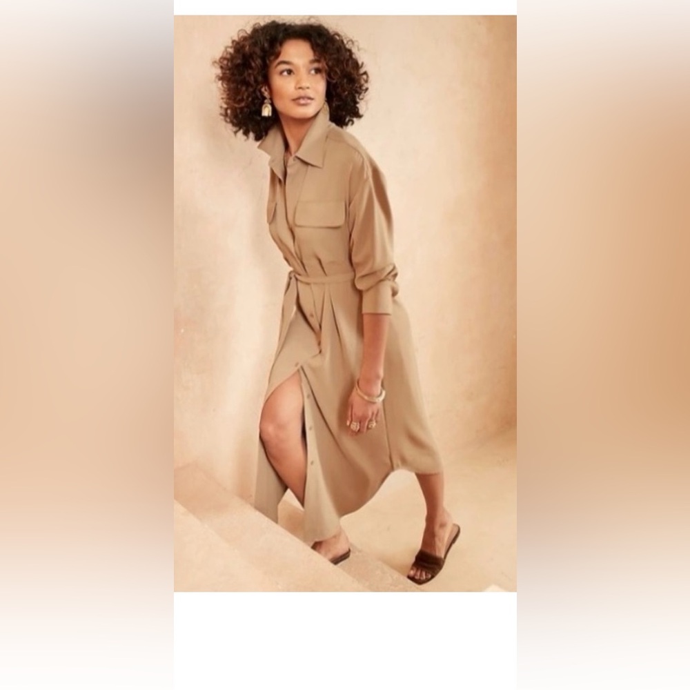 Banana Republic factory Tencel Midi Tan Shirt Dress size S